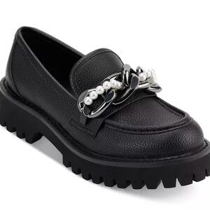 Karl Lagerfeld Black Pearl-Chain Lug Loafer
